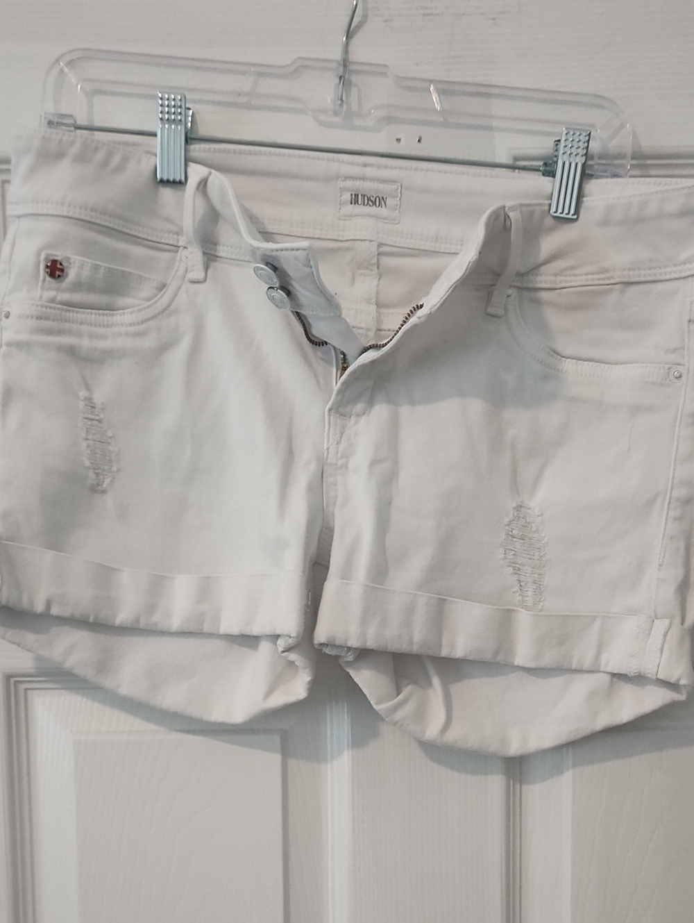 Hudson Jeans White Distressed Cuffed Denim Shorts